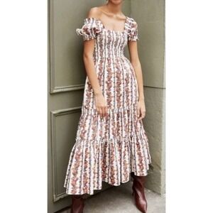 O.P.T. Daphne Floral Smocked Midi Dress by Anthropologie SZ: XS